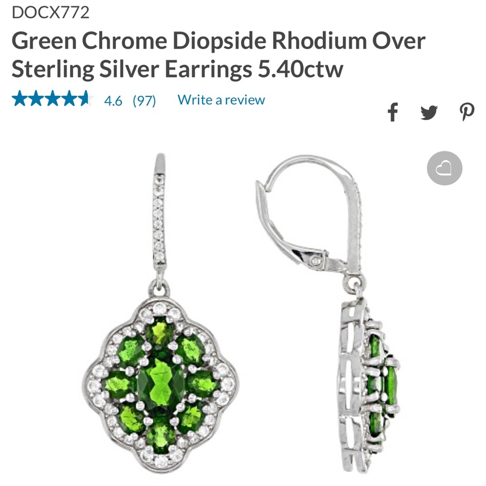 JTV Green Chrome Diopside Rhodium Over Sterling Silver Earrings 5.40ctw DOCX772